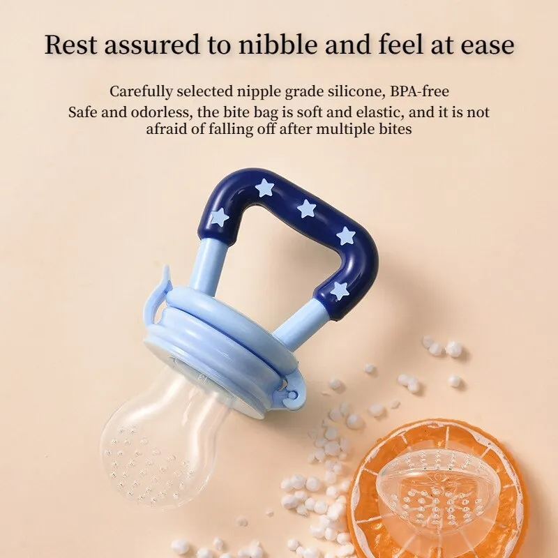 Baby fruit feeder pacifier with fresh fruit chunks - ideal for safe and enjoyable feeding experiences. Perfect for introducing solid foods to infants.