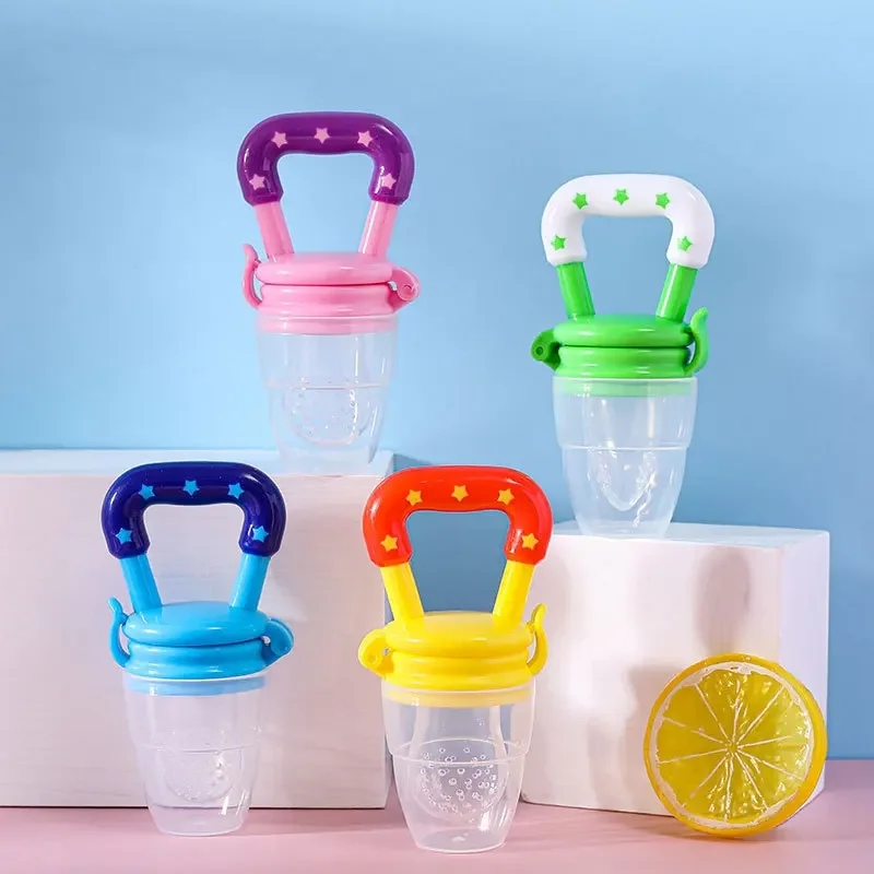 Introducing our innovative baby fruit feeder pacifier! Keep your little one happy and healthy with this safe feeding solution. The image showcases the pacifier filled with fresh fruit chunks, designed to introduce solid foods to infants while minimizing choking hazards. Trust in our quality product to make feeding time a breeze. Shop now for a stress-free feeding experience!