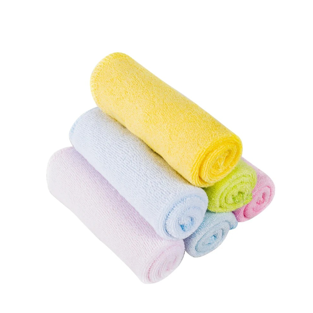 Experience gentle care with our Pack of 6 Baby Washcloths, crafted from soft towel material perfect for delicate baby skin. Featuring random colors and a plain, simple design, these washcloths are versatile for bath time, mealtime, and diaper changes. Available now at babyfairy.pk.