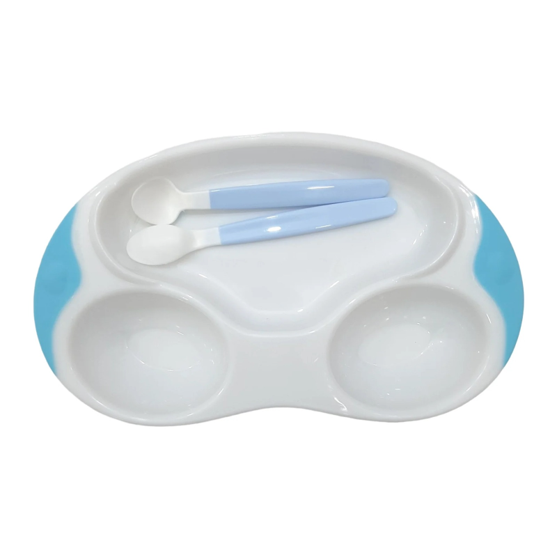 Discover the perfect mealtime solution for your little one with our Baby Plate and Spoon Set! Crafted with convenient partition design and durable plastic, it makes feeding time a breeze. Available in adorable baby pink and light blue colors. Shop now at babyfairy.pk for mess-free meals!