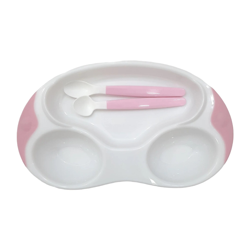 Discover the perfect mealtime solution for your little one with our Baby Plate and Spoon Set! Crafted with convenient partition design and durable plastic, it makes feeding time a breeze. Available in adorable baby pink and light blue colors. Shop now at babyfairy.pk for mess-free meals!