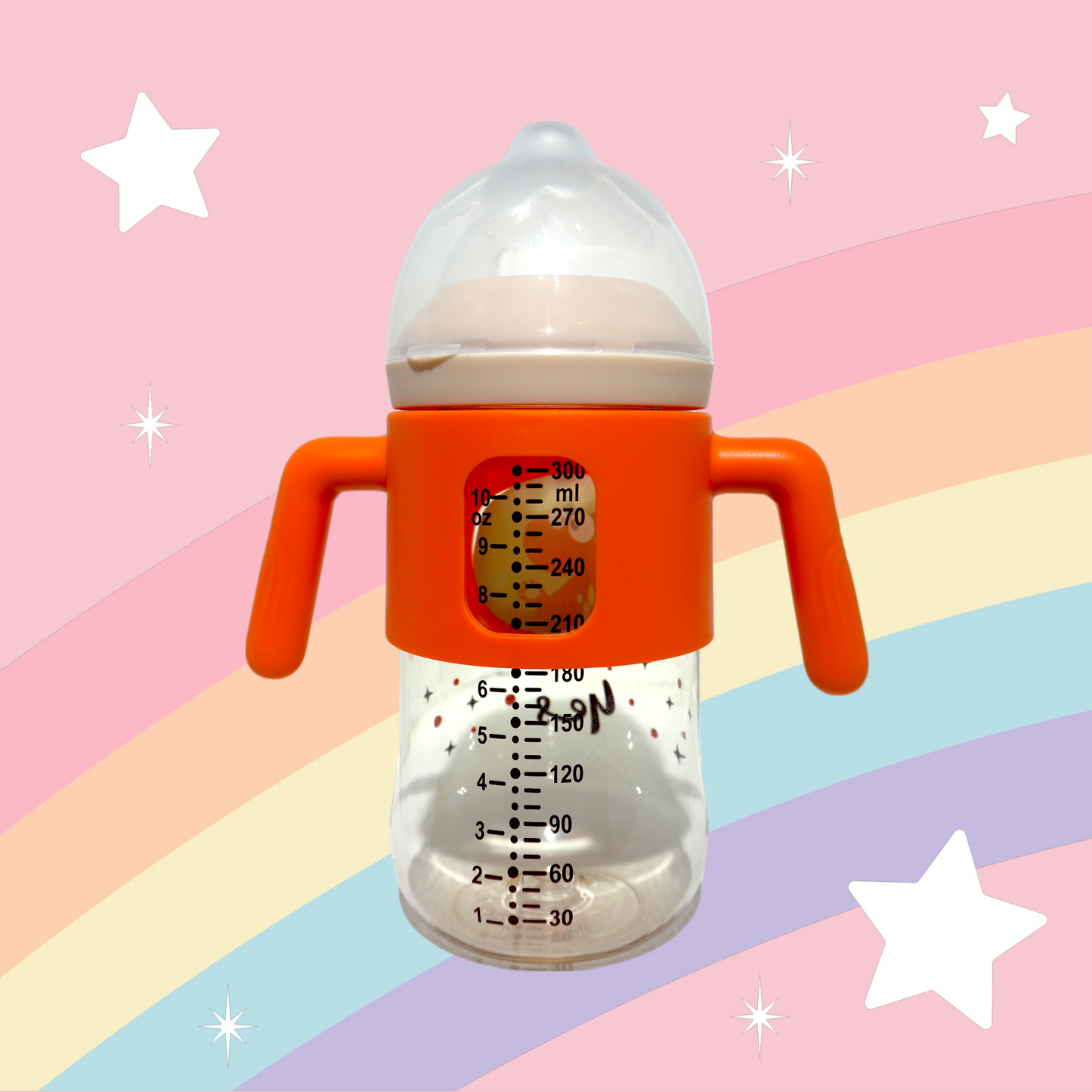 Discover the Yes Wide Neck Plastic Baby Feeder with Handles, perfect for babies 3 months and up. Made from 0% BPA materials, this 300ml feeder ensures a safe feeding experience. With a cute dinosaur print and ergonomic handles, it’s both functional and adorable. Available in vibrant orange and baby pink, it’s an essential for hassle-free feeding. Available now on Babyfairy.pk.