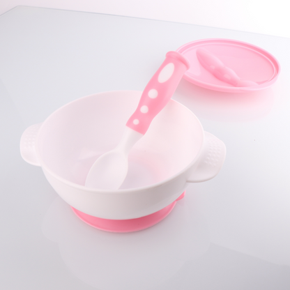 Introducing our Baby Bowl and Spoon Set: Perfect for mealtime adventures! Designed with a convenient suction cap at the bottom of the bowl, ensuring stability during feeding. Crafted from safe, durable plastic, it's easy to clean and gentle on baby's delicate skin. Available in charming baby pink and soothing light blue colors at babyfairy.pk. Elevate mealtime with safety and style!